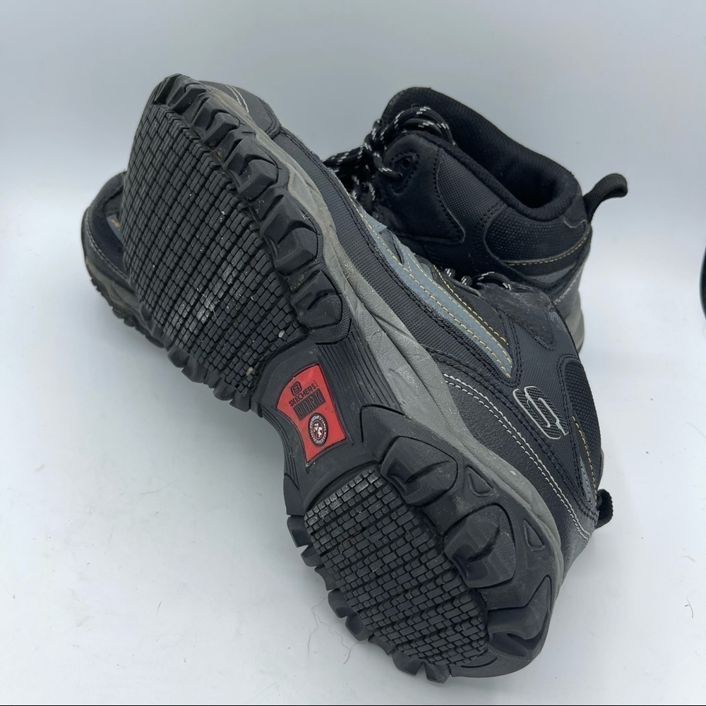 Skechers Mens Black Steel Toe Boots Size 7 Leather Slip Resistant - Picture 4 of 6